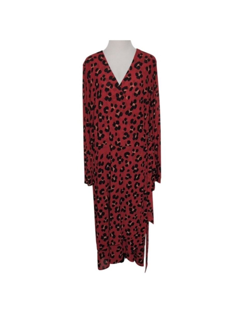 Cabi Leopard Siren Wrap Dress Womens Size XXL Red Stretch Midi Stretch 5571